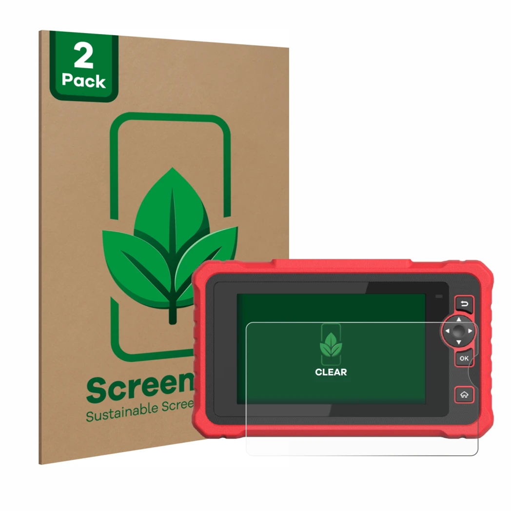 Vorderseite einer Produktverpackung mit dem Markenlogo ScreenLeaf. Daneben ist das Gerät Launch CRP 359 mit dem zugehörigen Di
