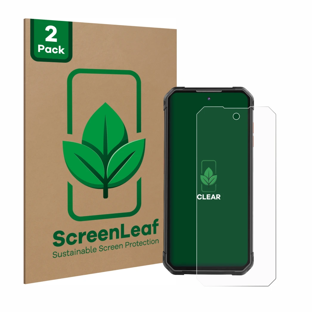 Vorderseite einer Produktverpackung mit dem Markenlogo ScreenLeaf. Daneben ist das Gerät iiiF150 B2 Pro mit dem zugehörigen Di