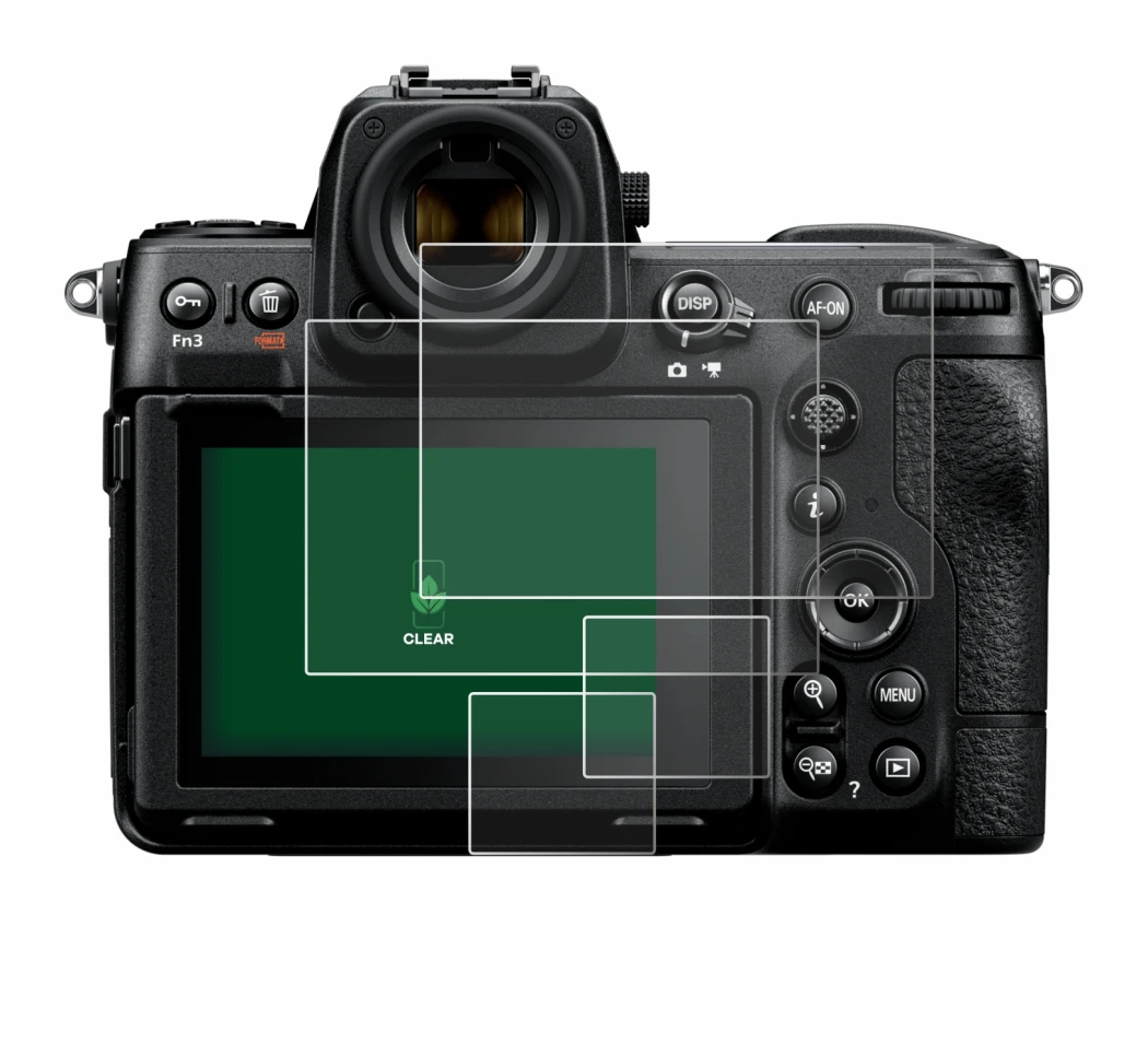 Abbildung des Geräts Nikon Z 8 (Display + Schulterdisplay) mit einer Vielzahl des Displayschutzes.