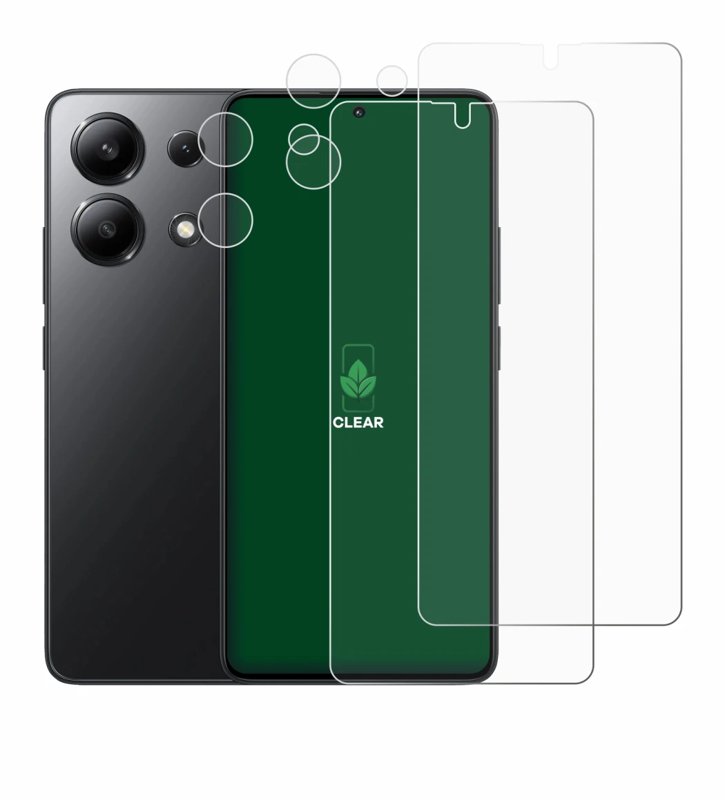 Abbildung des Geräts Xiaomi Redmi Note 13 (Display+Kamera) mit einer Vielzahl des Displayschutzes.