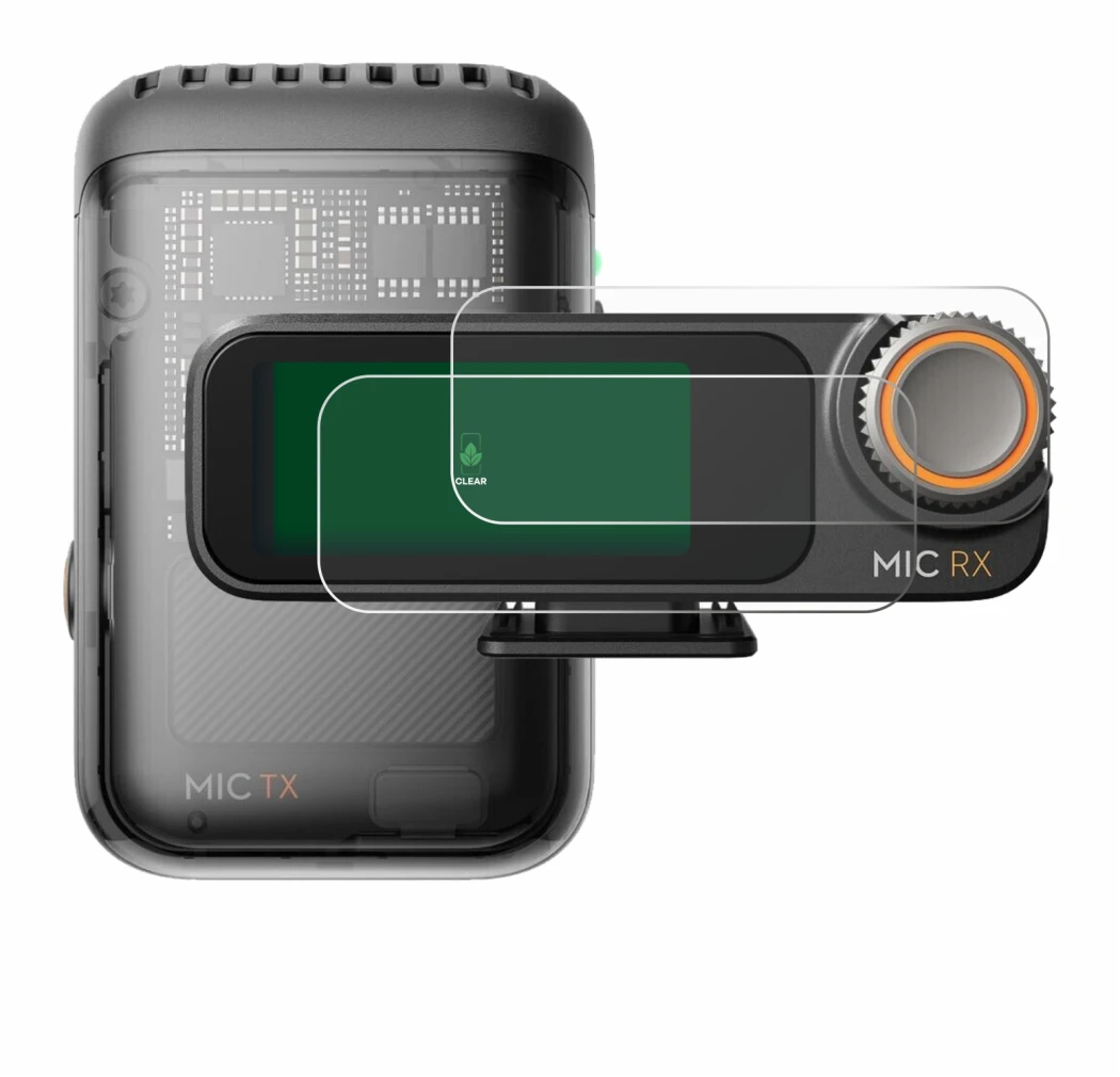 Abbildung des Geräts DJI Mic 2 (Receiver) mit einer Vielzahl des Displayschutzes.