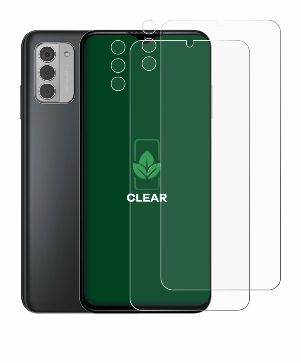 Abbildung des Geräts Nokia G42 5G (Display+Kamera) mit einer Vielzahl des Displayschutzes.