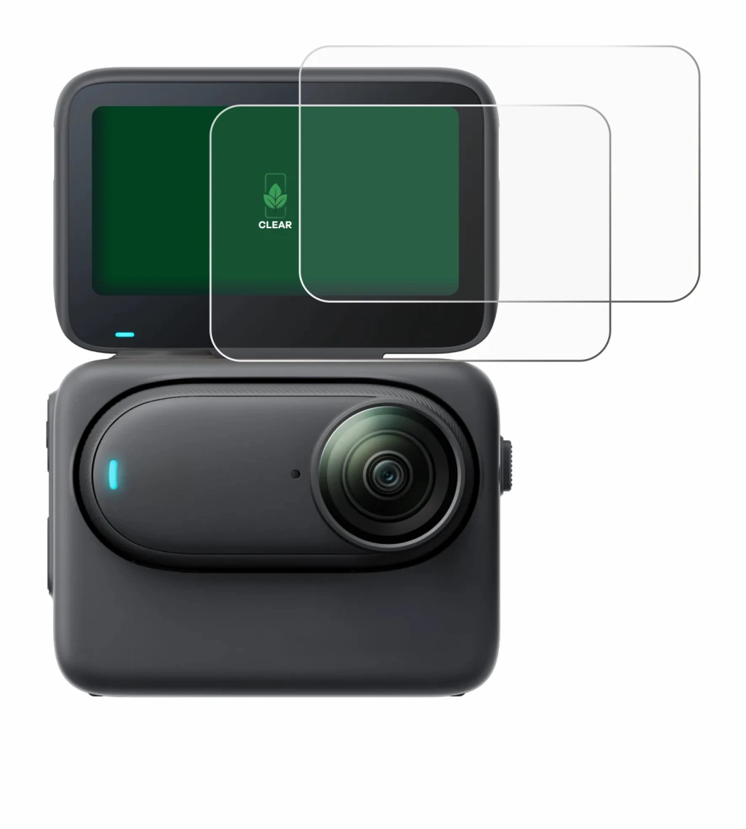 Abbildung des Geräts Insta360 Go 3S mit einer Vielzahl des Displayschutzes.