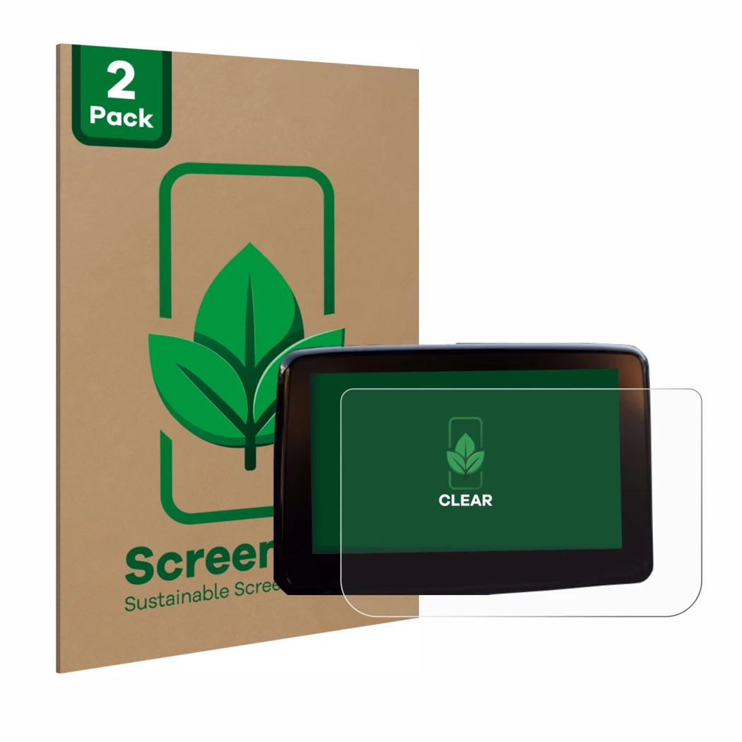 Vorderseite einer Produktverpackung mit dem Markenlogo ScreenLeaf. Daneben ist das Gerät Mazda 2 BJ 2024 mit dem zugehörigen D