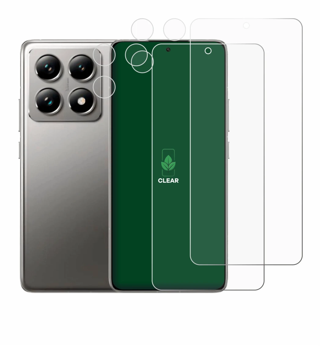 Abbildung des Geräts Xiaomi 14T Pro (Display+Kamera) mit einer Vielzahl des Displayschutzes.