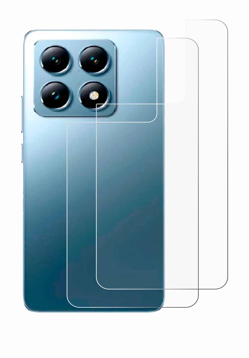 Abbildung des Geräts Xiaomi 14T Pro (Rückseite) mit einer Vielzahl des Displayschutzes.