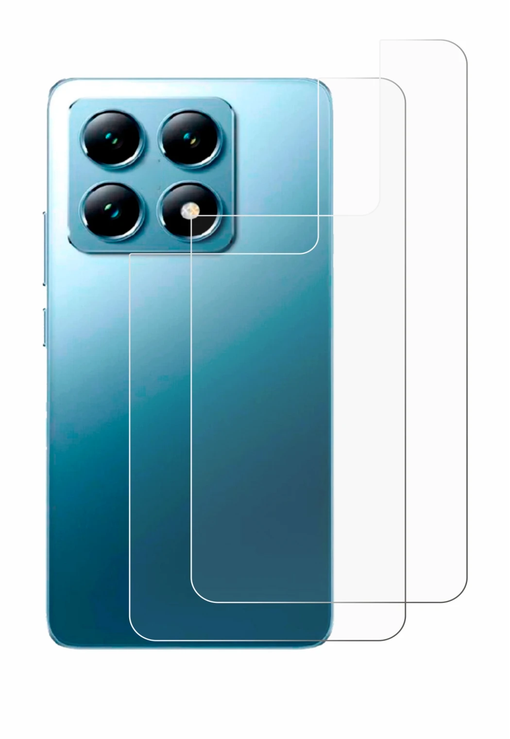 Abbildung des Geräts Xiaomi 14T (Rückseite) mit einer Vielzahl des Displayschutzes.