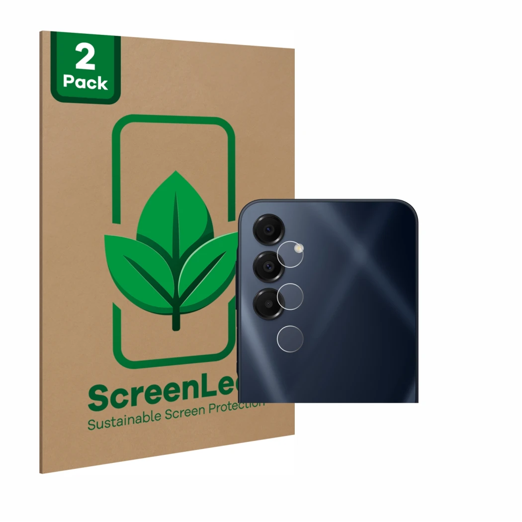 Vorderseite einer Produktverpackung mit dem Markenlogo ScreenLeaf. Daneben ist das Gerät Samsung Galaxy A16 5G (NUR Kameraschu