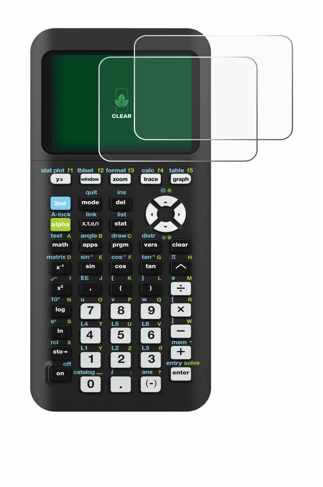 Abbildung des Geräts Texas Instruments TI-84 Plus CE-T Python mit einer Vielzahl des Displayschutzes.