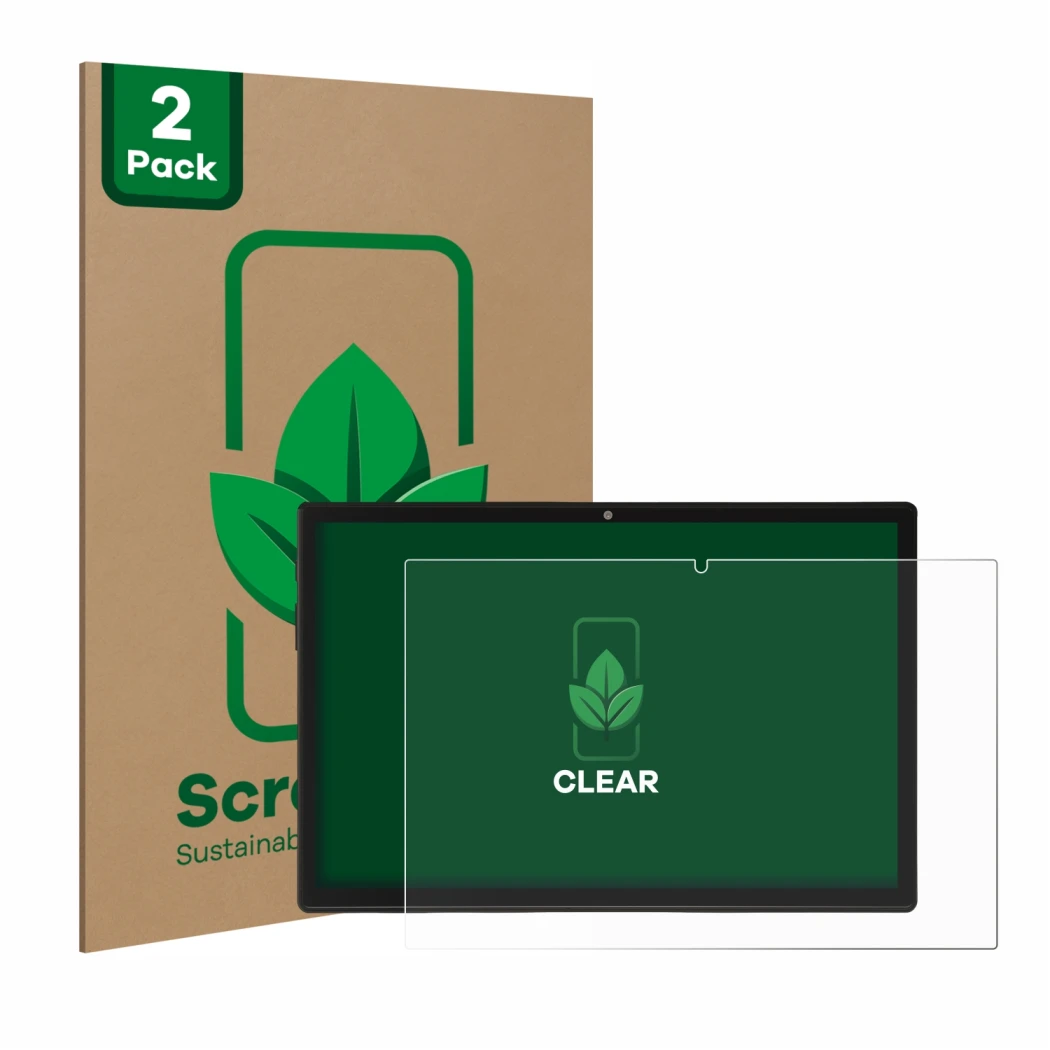 Vorderseite einer Produktverpackung mit dem Markenlogo ScreenLeaf. Daneben ist das Gerät Acepad A150 mit dem zugehörigen Displ