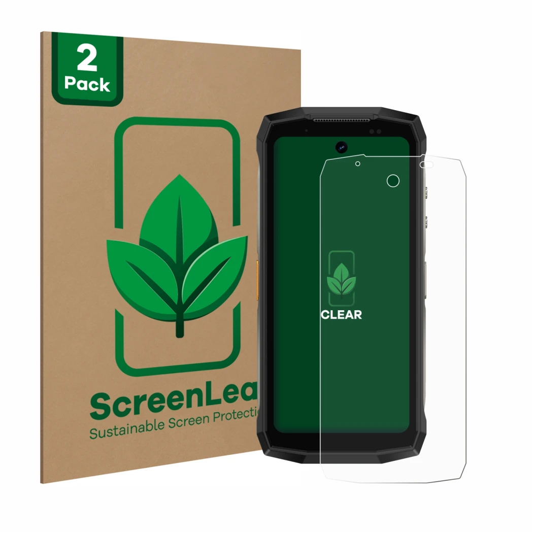 Vorderseite einer Produktverpackung mit dem Markenlogo ScreenLeaf. Daneben ist das Gerät Ulefone Armor Mini 20 Pro mit dem zug