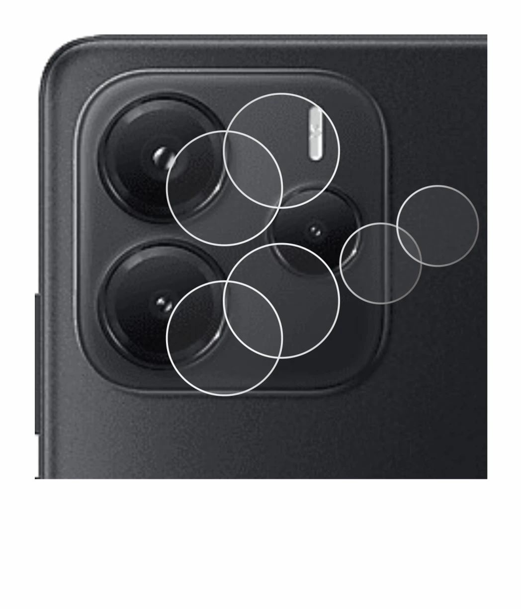 Abbildung des Geräts Xiaomi Redmi Note 14 (NUR Kameraschutz) mit einer Vielzahl des Displayschutzes.