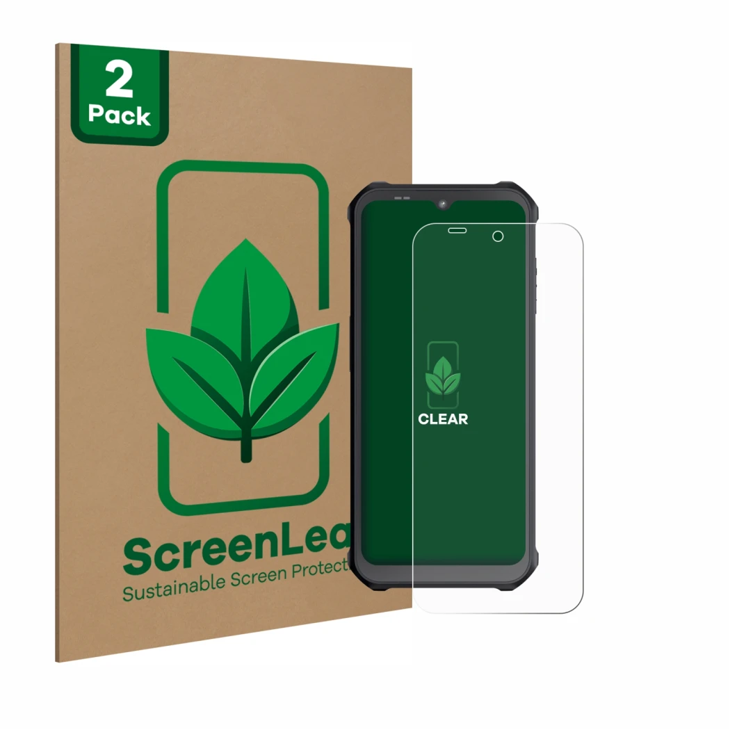 Vorderseite einer Produktverpackung mit dem Markenlogo ScreenLeaf. Daneben ist das Gerät Sonim XP400 mit dem zugehörigen Displ