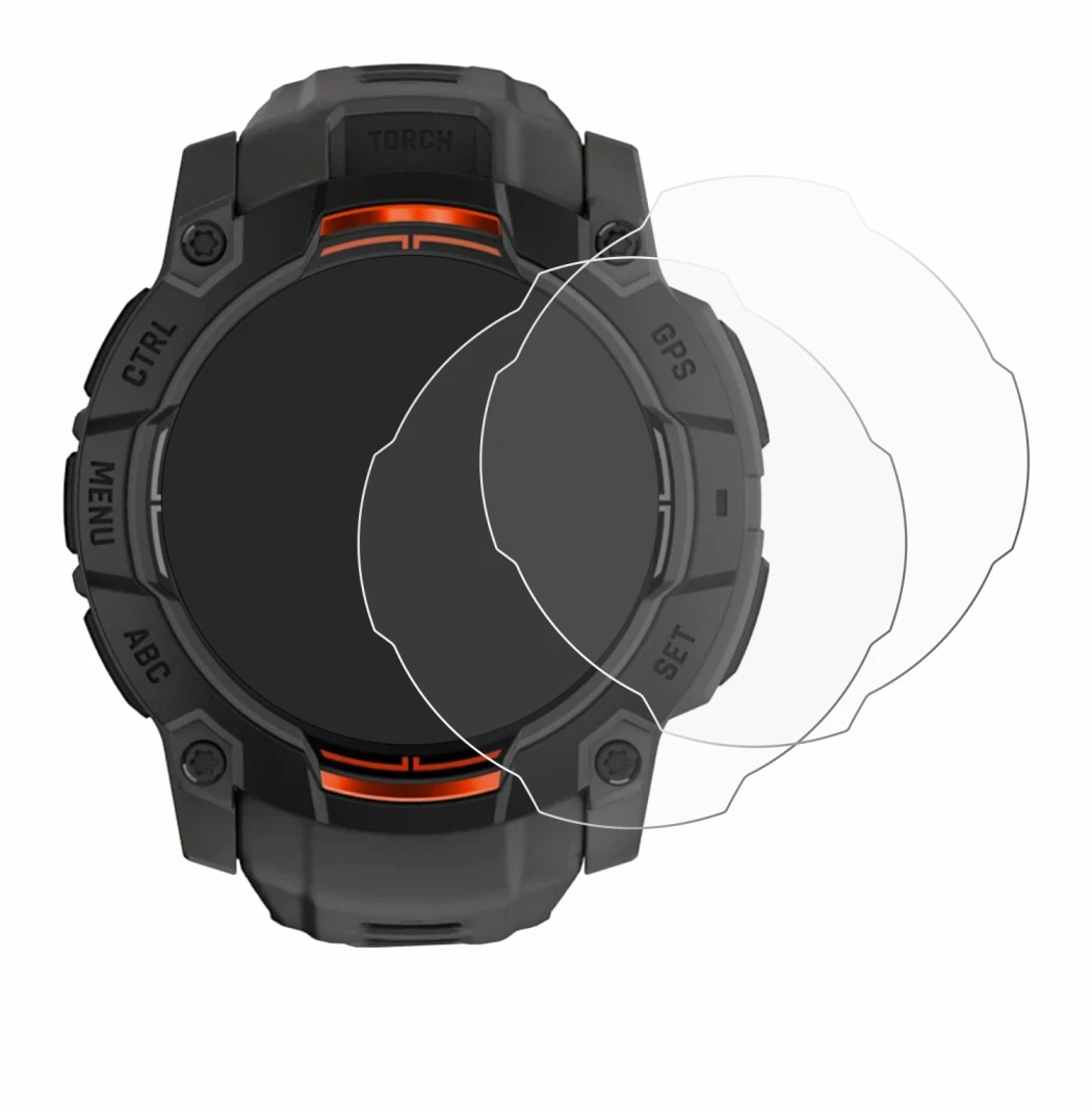 Abbildung des Geräts Garmin Instinct 3 Solar (45 mm) mit einer Vielzahl des Displayschutzes.