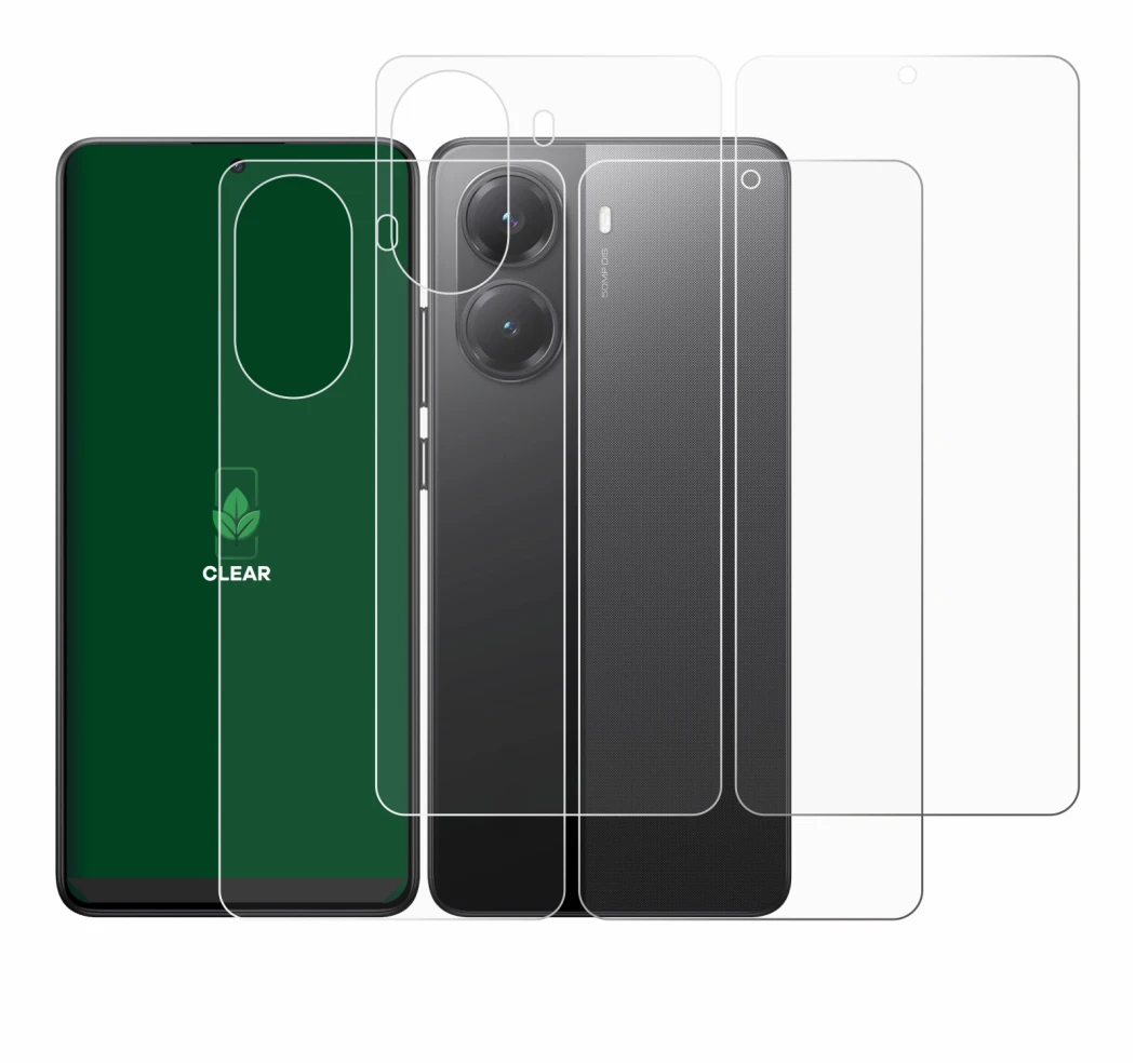 Abbildung des Geräts Xiaomi Poco X7 Pro (Display+Rückseite) mit einer Vielzahl des Displayschutzes.