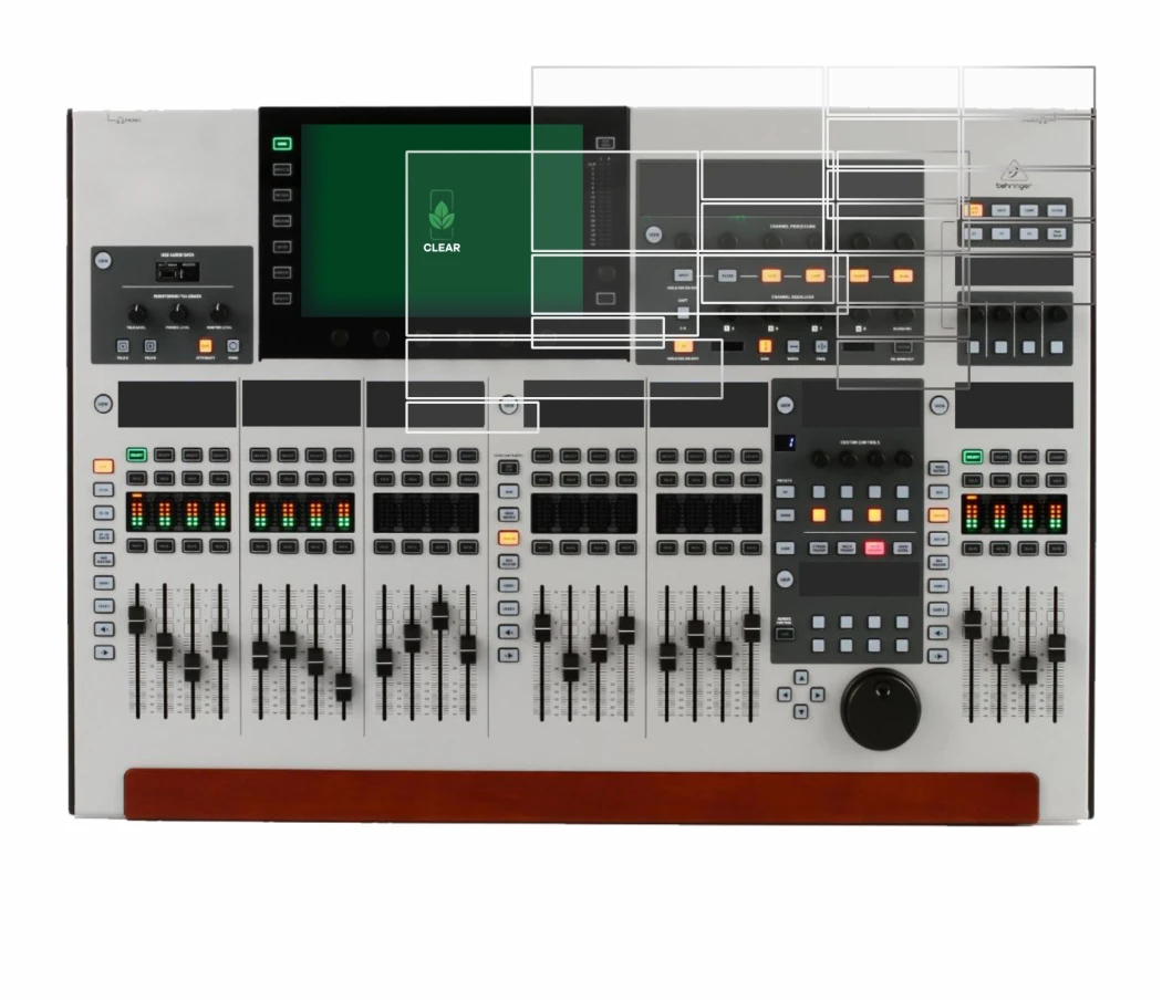 Abbildung des Geräts Behringer Wing (Set bestehend aus 11 Folien) mit einer Vielzahl des Displayschutzes.