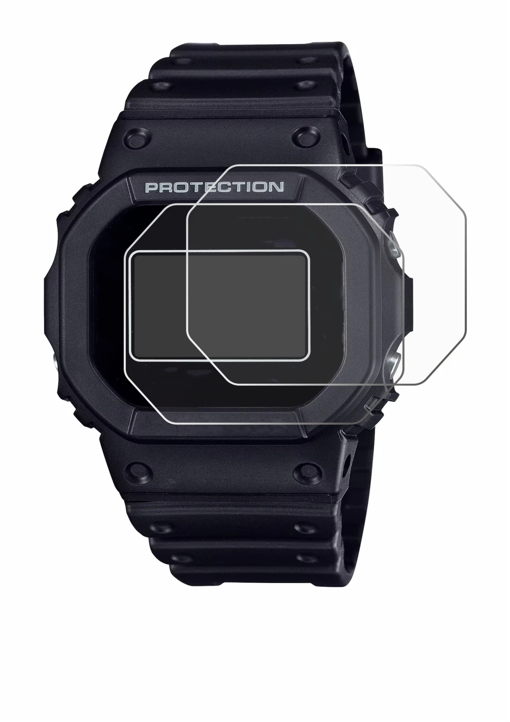 Abbildung des Geräts Casio G-Shock DW-5600RL-1 mit einer Vielzahl des Displayschutzes.