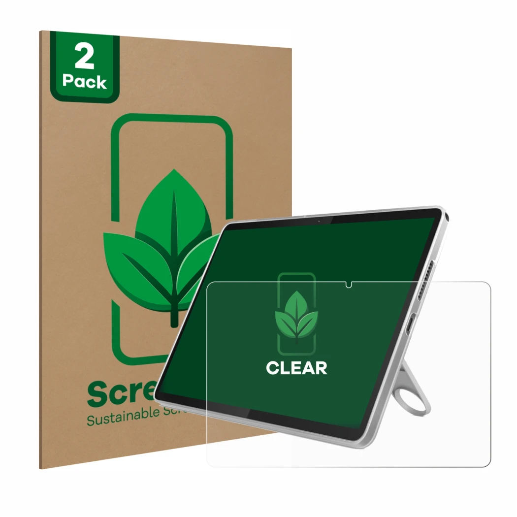 Vorderseite einer Produktverpackung mit dem Markenlogo ScreenLeaf. Daneben ist das Gerät Lenovo Tab 10.1