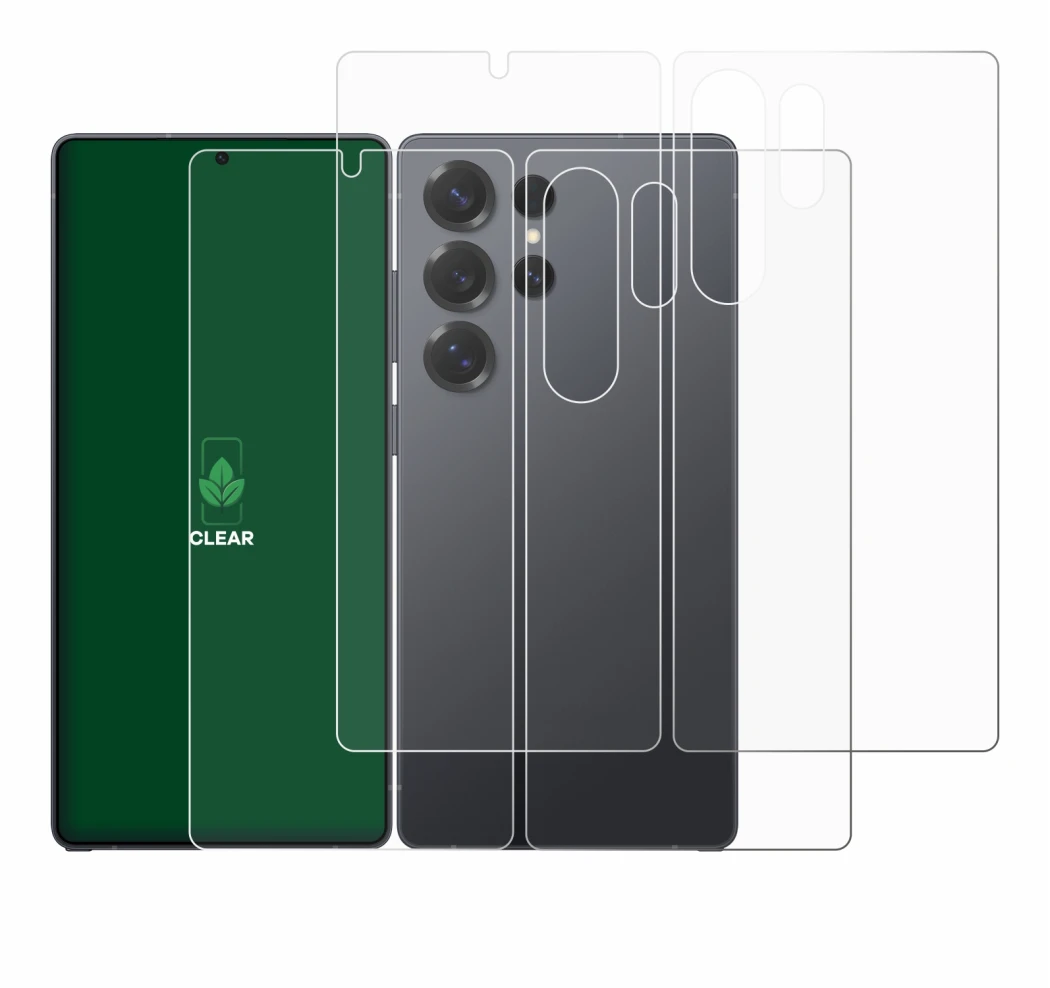 Abbildung des Geräts Samsung Galaxy S25 Ultra Enterprise Edition (Display+Rückseite) mit einer Vielzahl des Displayschutzes.