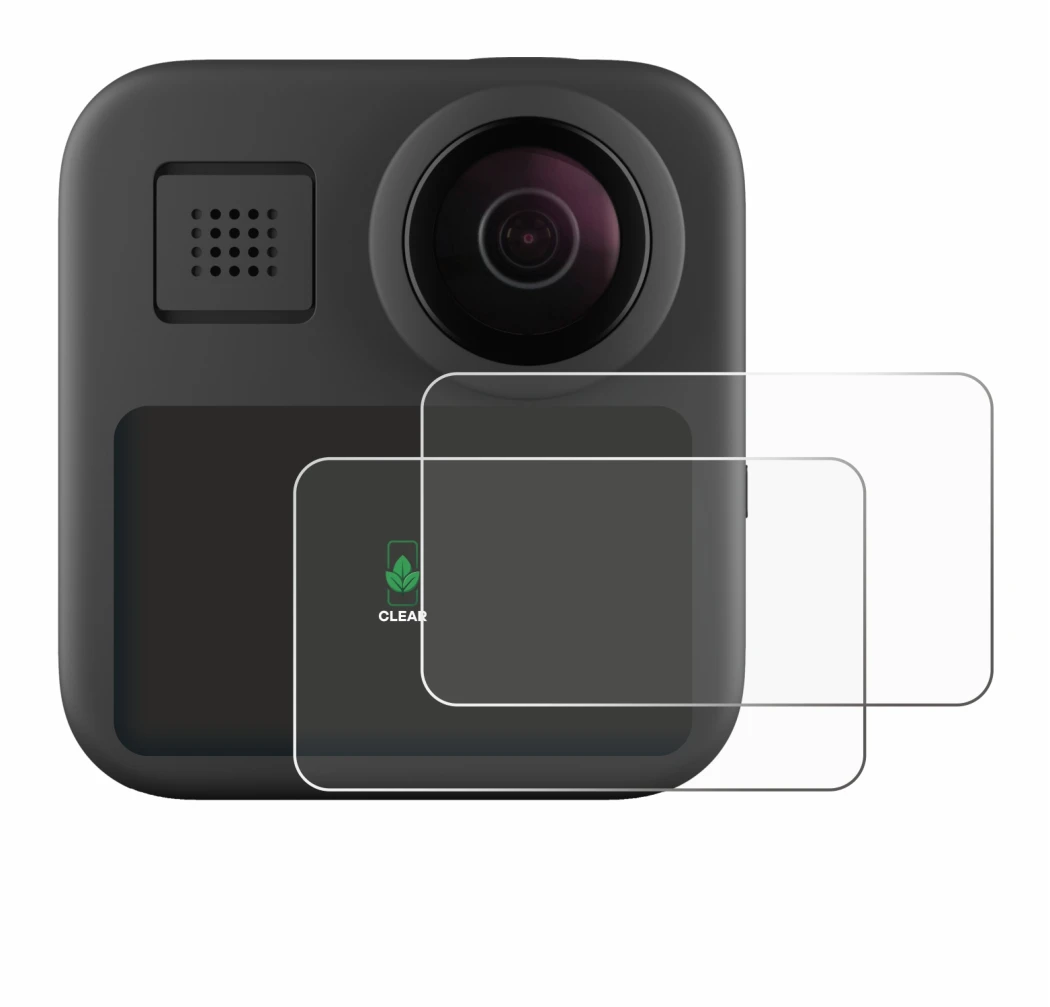 Abbildung des Geräts GoPro Max (2025) mit einer Vielzahl des Displayschutzes.