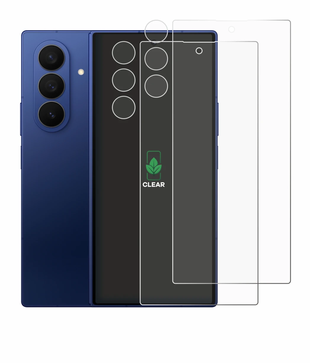 Abbildung des Geräts Samsung Galaxy Z Fold 7 (Display+Kamera) mit einer Vielzahl des Displayschutzes.