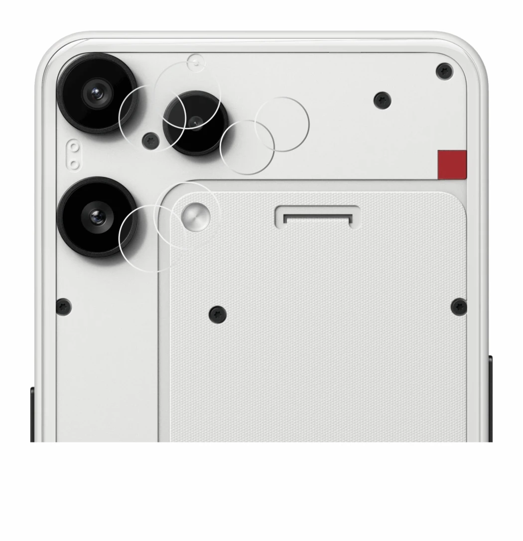 Abbildung des Geräts Nothing Phone (3a) Lite (NUR Kameraschutz) mit einer Vielzahl des Displayschutzes.