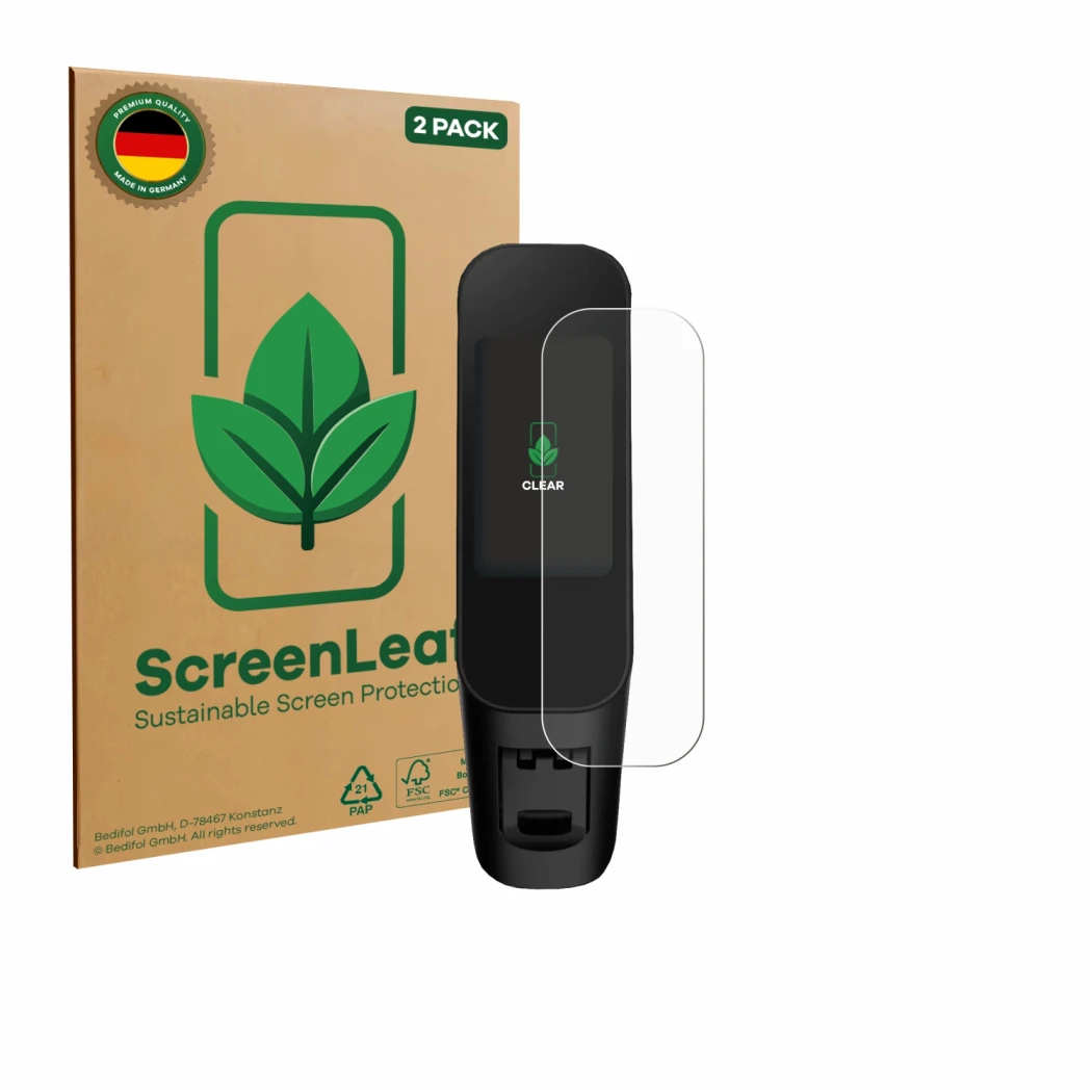 Vorderseite einer Produktverpackung mit dem Markenlogo ScreenLeaf. Daneben ist das Gerät Xiaomi Electric Scooter 6 Max mit dem