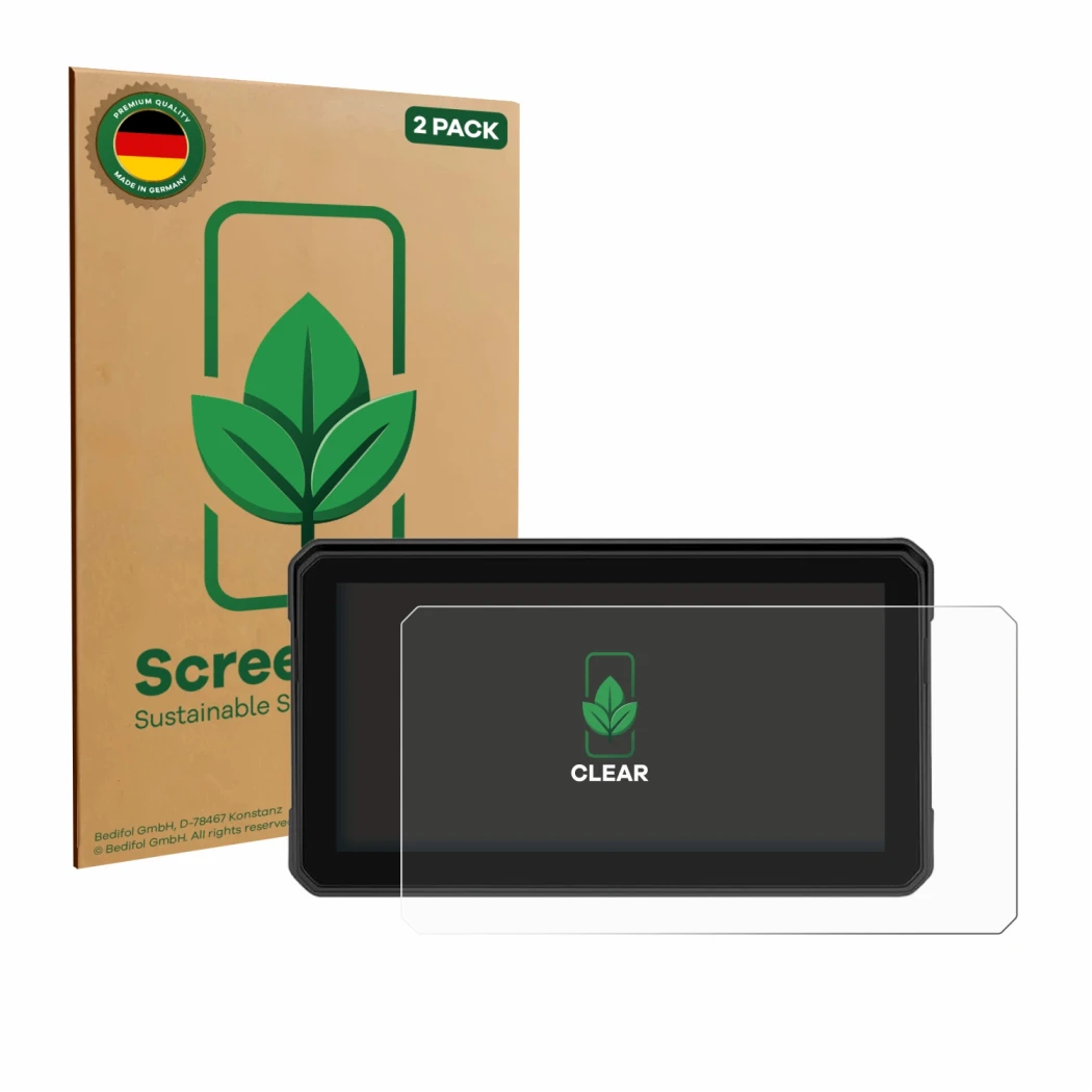 Vorderseite einer Produktverpackung mit dem Markenlogo ScreenLeaf. Daneben ist das Gerät GOHHDL A4058 6