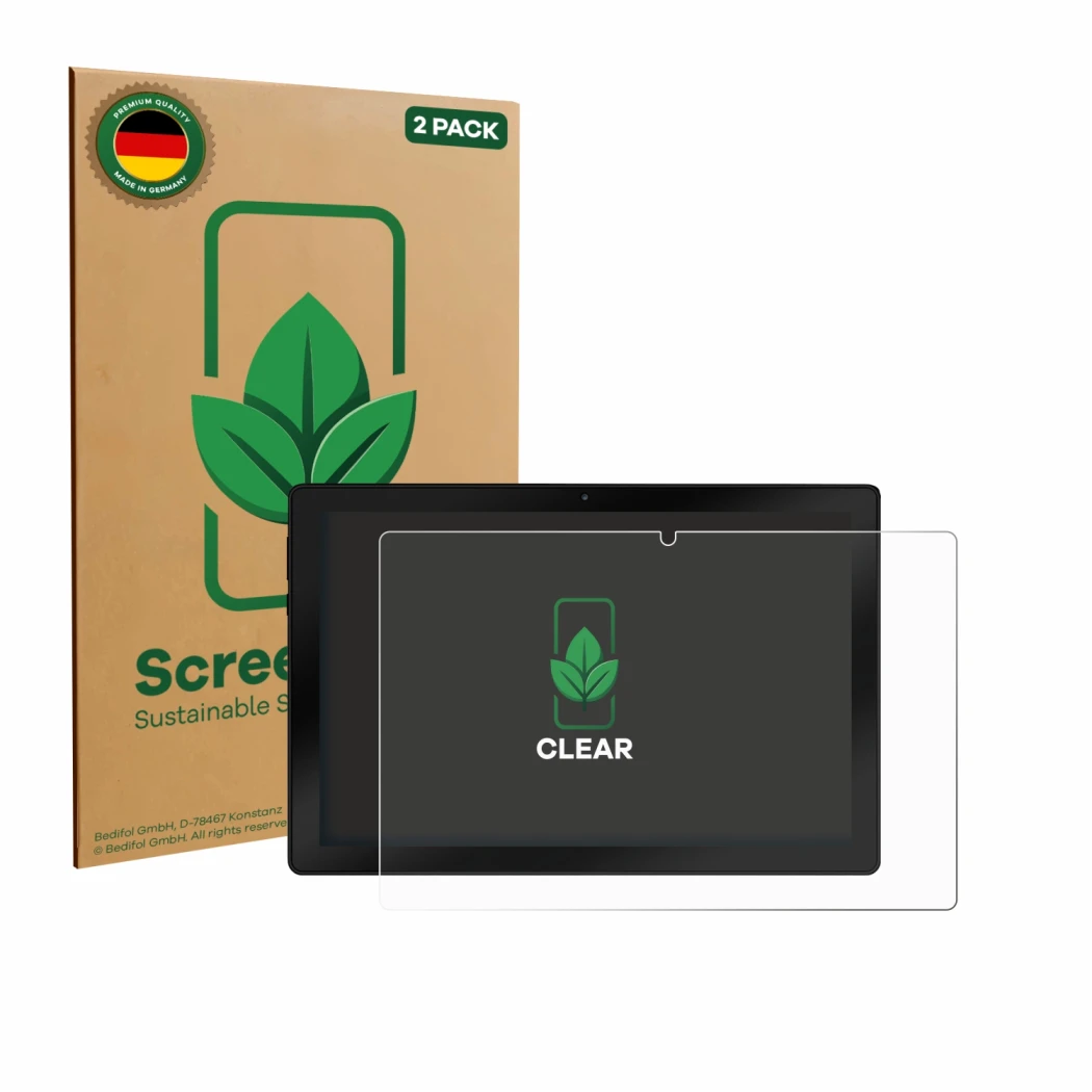 Vorderseite einer Produktverpackung mit dem Markenlogo ScreenLeaf. Daneben ist das Gerät Wqplo WPLA10 mit dem zugehörigen Disp