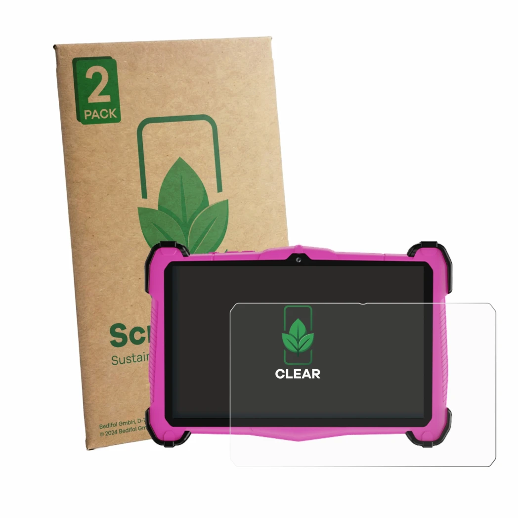 Vorderseite einer Produktverpackung mit dem Markenlogo ScreenLeaf. Daneben ist das Gerät EagleSoar E_764_EEA-P mit dem zugehör