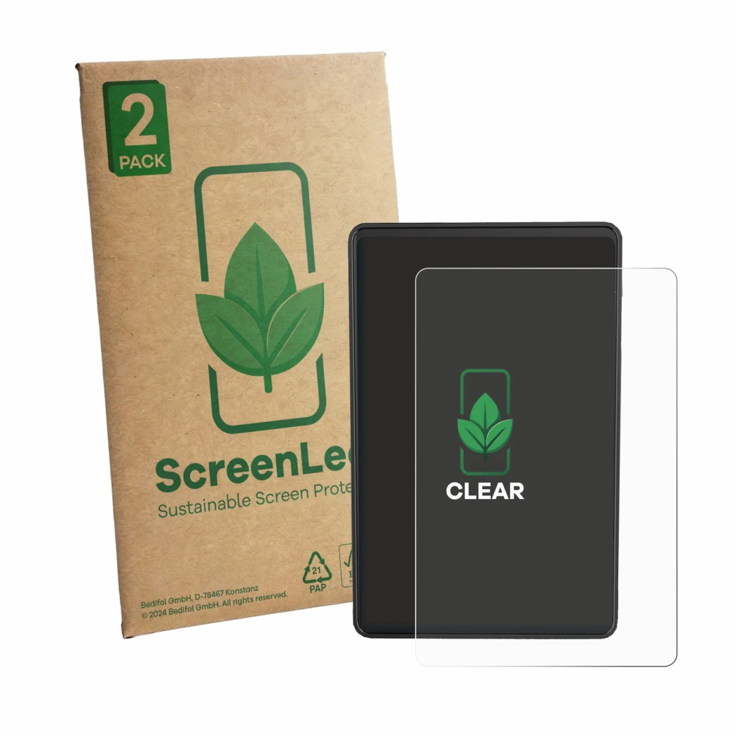Vorderseite einer Produktverpackung mit dem Markenlogo ScreenLeaf. Daneben ist das Gerät Bafang VD04 mit dem zugehörigen Displ