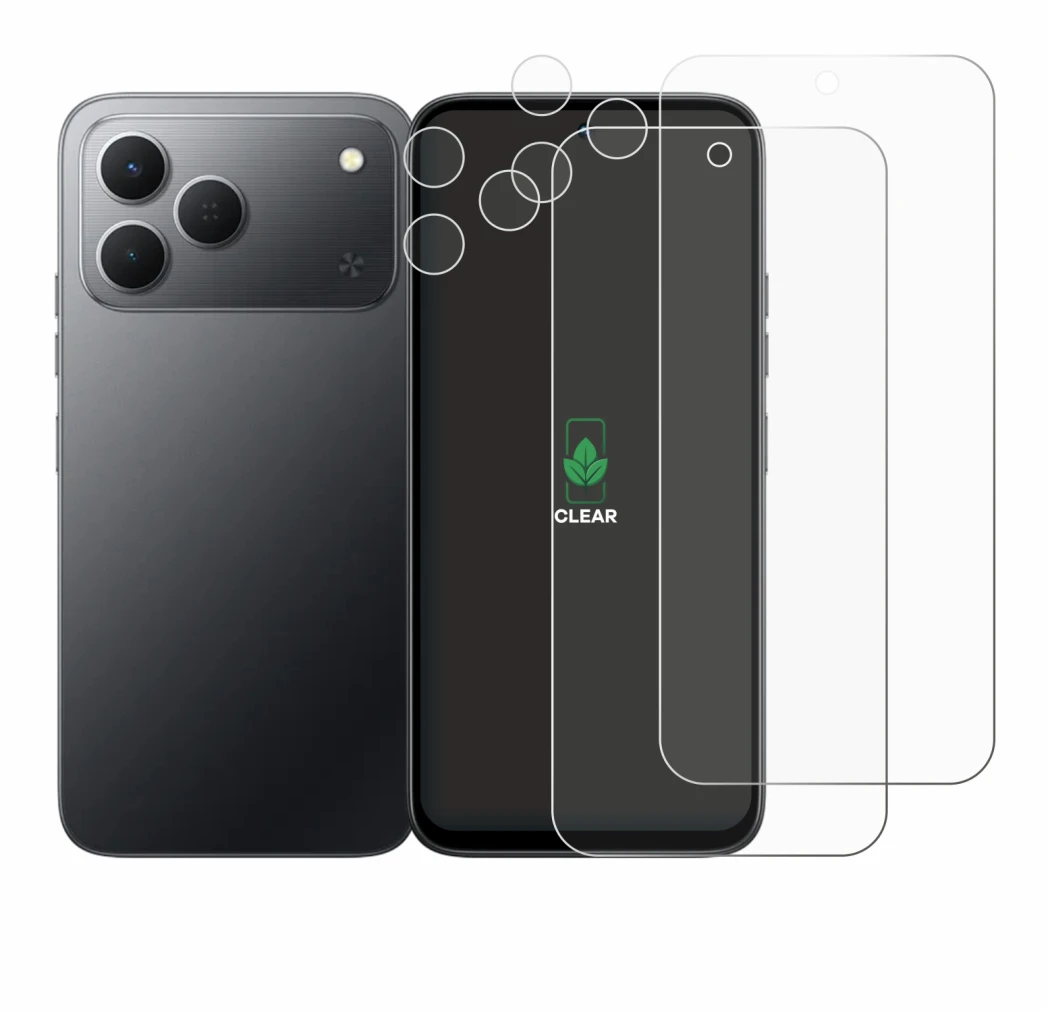 Abbildung des Geräts Tecno Spark 50 4G (Display+Kamera) mit einer Vielzahl des Displayschutzes.