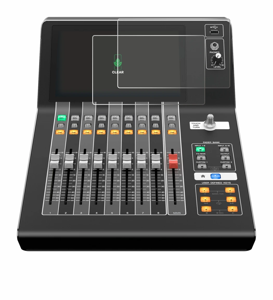 Abbildung des Geräts Yamaha DM3 mit einer Vielzahl des Displayschutzes.