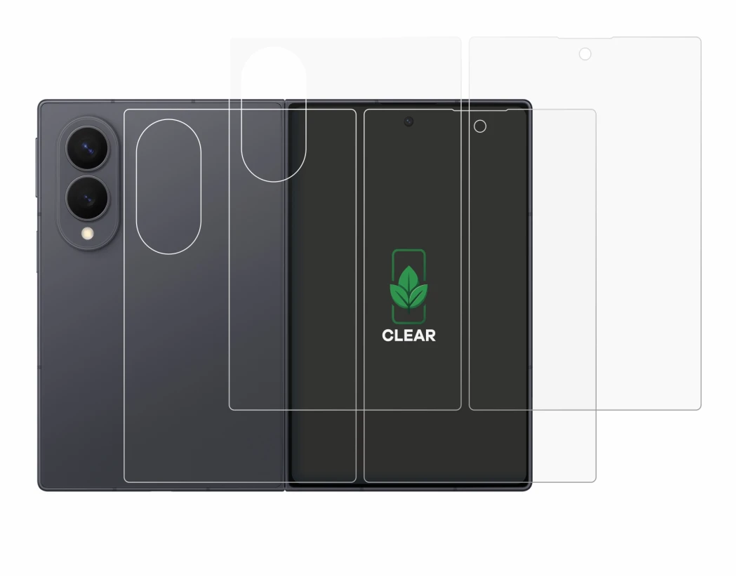 Abbildung des Geräts Samsung Galaxy Z Fold 8 (Display+Rückseite) mit einer Vielzahl des Displayschutzes.