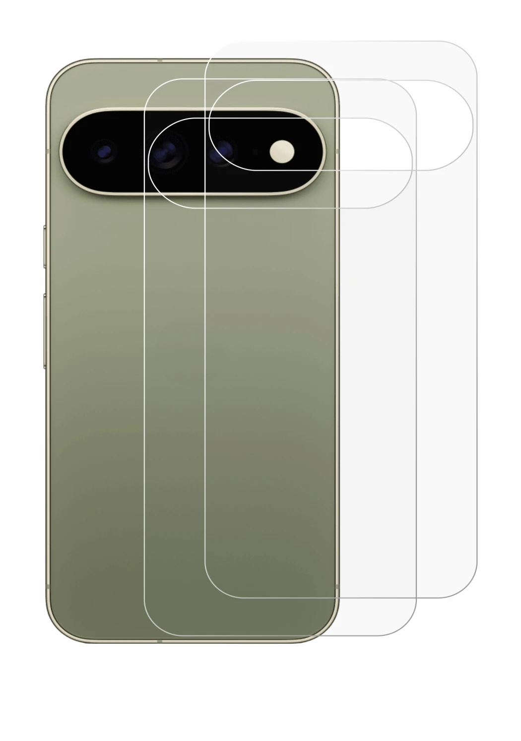 Abbildung des Geräts Google Pixel 11 Pro XL (Rückseite) mit einer Vielzahl des Displayschutzes.