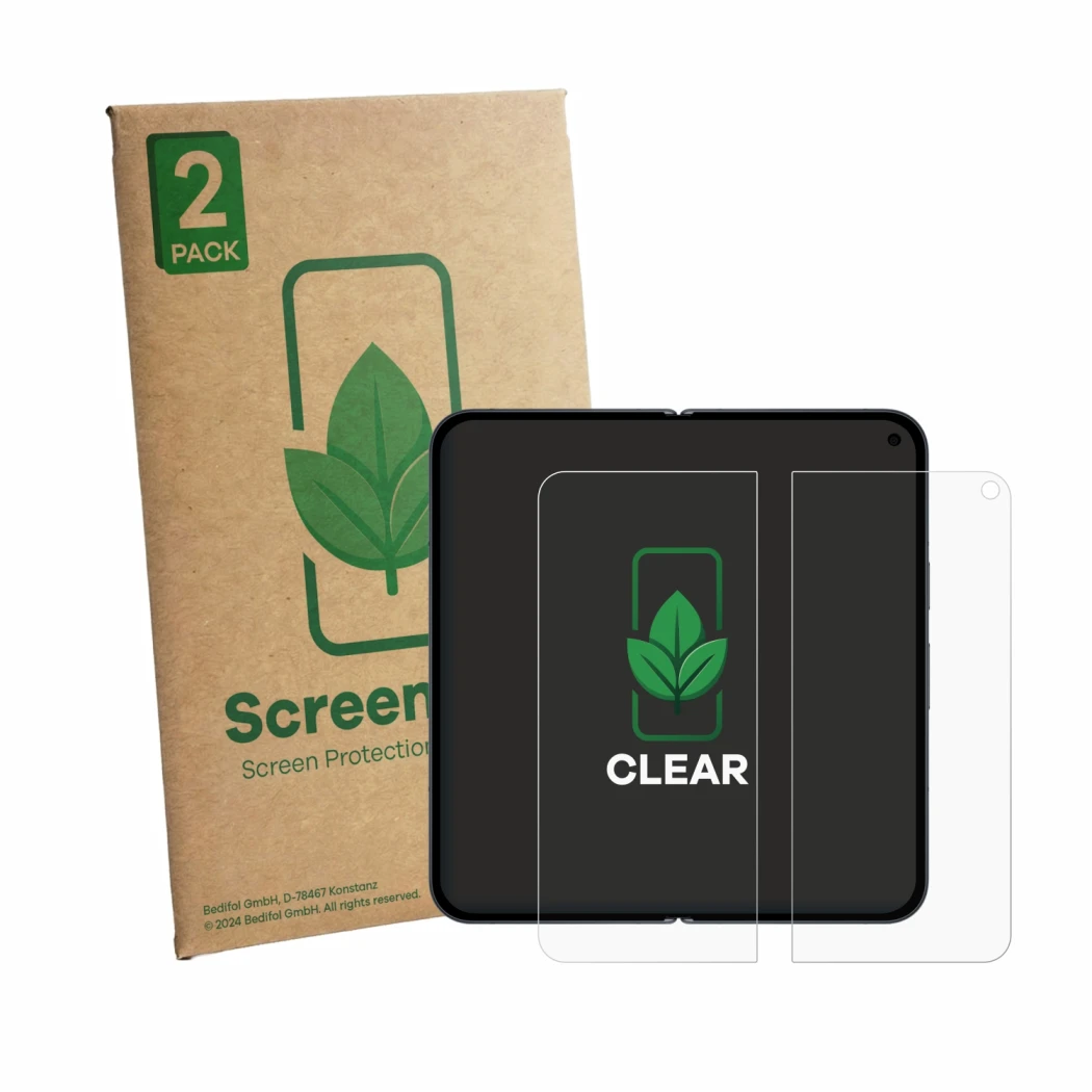 Vorderseite einer Produktverpackung mit dem Markenlogo ScreenLeaf. Daneben ist das Gerät Google Pixel 11 Pro Fold (Inneres Dis