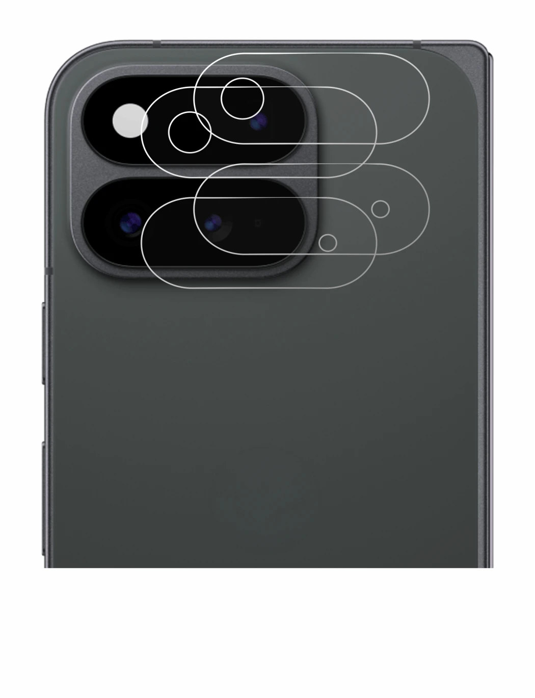 Abbildung des Geräts Google Pixel 11 Pro Fold (NUR Kameraschutz) mit einer Vielzahl des Displayschutzes.