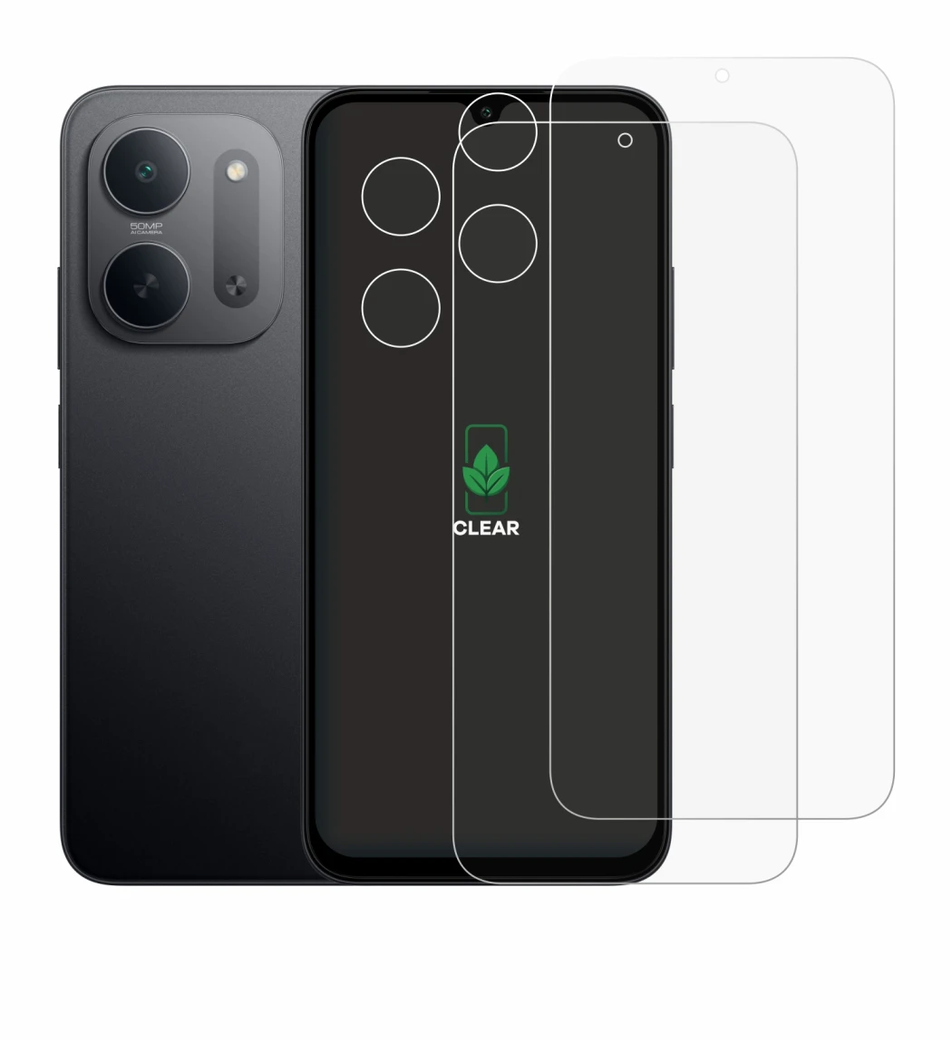 Abbildung des Geräts Xiaomi Redmi 17C 5G (Display+Kamera) mit einer Vielzahl des Displayschutzes.
