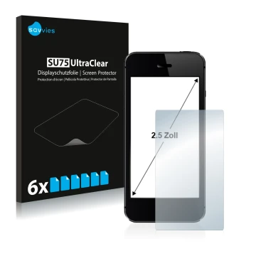 Vorderseite einer Produktverpackung mit dem Markenlogo Savvies. Daneben ist das Gerät mit dem zugehörigen Displayschutz abgebi