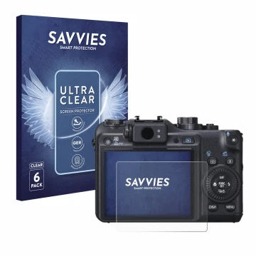 Vorderseite einer Produktverpackung mit dem Markenlogo Savvies. Daneben ist das Gerät Canon PowerShot G10 mit dem zugehörigen 