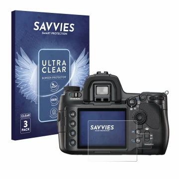 Vorderseite einer Produktverpackung mit dem Markenlogo Savvies. Daneben ist das Gerät Sony Alpha 900 (DSLR-A900) mit dem zugeh