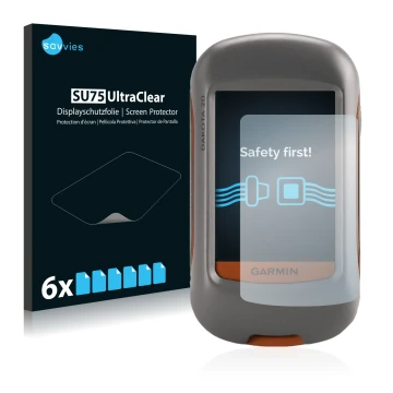 Vorderseite einer Produktverpackung mit dem Markenlogo Savvies. Daneben ist das Gerät Garmin Dakota 20 mit dem zugehörigen Dis