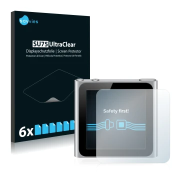 Vorderseite einer Produktverpackung mit dem Markenlogo Savvies. Daneben ist das Gerät Apple iPod nano 2010 (6. Gen.) mit dem z