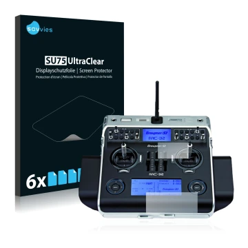 Vorderseite einer Produktverpackung mit dem Markenlogo Savvies. Daneben ist das Gerät Graupner MC-32 HoTT mit dem zugehörigen 