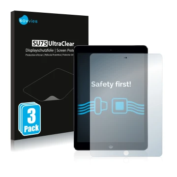 Vorderseite einer Produktverpackung mit dem Markenlogo Savvies. Daneben ist das Gerät Apple iPad Air 2013 mit dem zugehörigen 