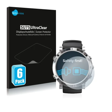 Vorderseite einer Produktverpackung mit dem Markenlogo Savvies. Daneben ist das Gerät Suunto Core Brushed Steel mit dem zugehö