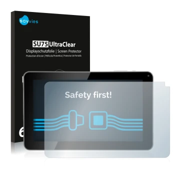 Vorderseite einer Produktverpackung mit dem Markenlogo Savvies. Daneben ist das Gerät Kliver Klipad 9