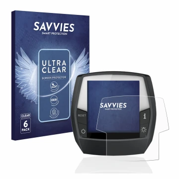 Vorderseite einer Produktverpackung mit dem Markenlogo Savvies. Daneben ist das Gerät Bosch Intuvia Performance Line mit dem z