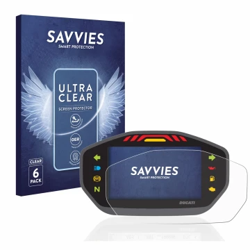 Vorderseite einer Produktverpackung mit dem Markenlogo Savvies. Daneben ist das Gerät Ducati Monster 1200 Colour-TFT-Display m