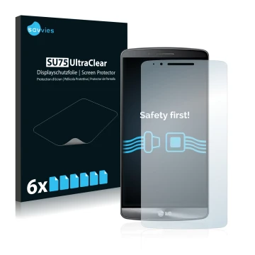 Vorderseite einer Produktverpackung mit dem Markenlogo Savvies. Daneben ist das Gerät LG G3 Cat. 6 mit dem zugehörigen Display
